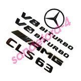 CLS63 AMG V8 BITURBO Rear Star Emblem Black Badge Combo Set for Mercedes W218