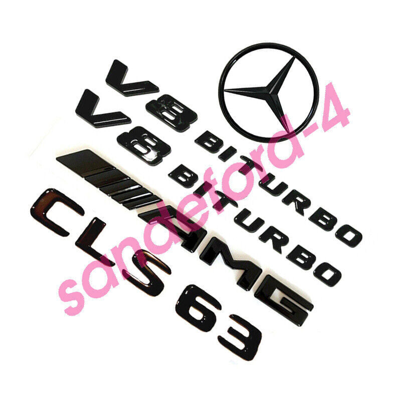 CLS63 AMG V8 BITURBO Rear Star Emblem Black Badge Combo Set for Mercedes W218
