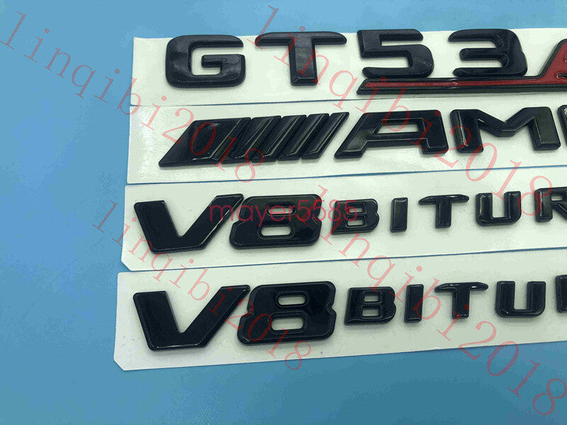 Gloss Black Trunk Fender Badges Emblems for Mercedes Benz GT53 s AMG V8 BITURBO