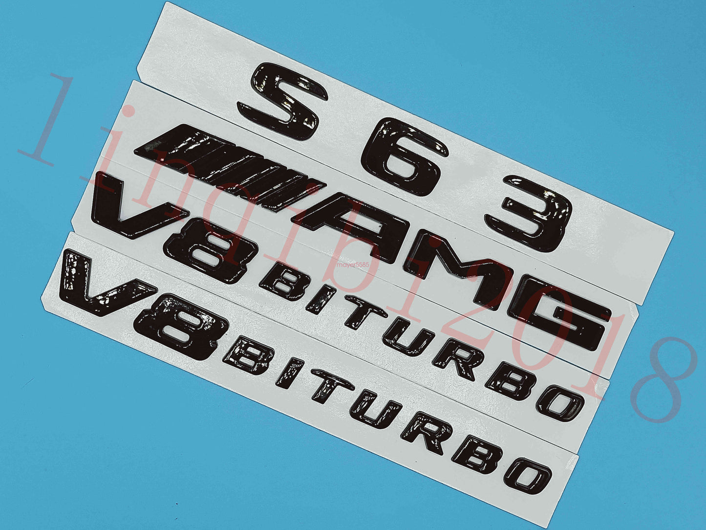 Gloss Black Flat S63 +AMG+ V8 BITURBO Trunk Embl Badge Sticker for Mercedes Benz