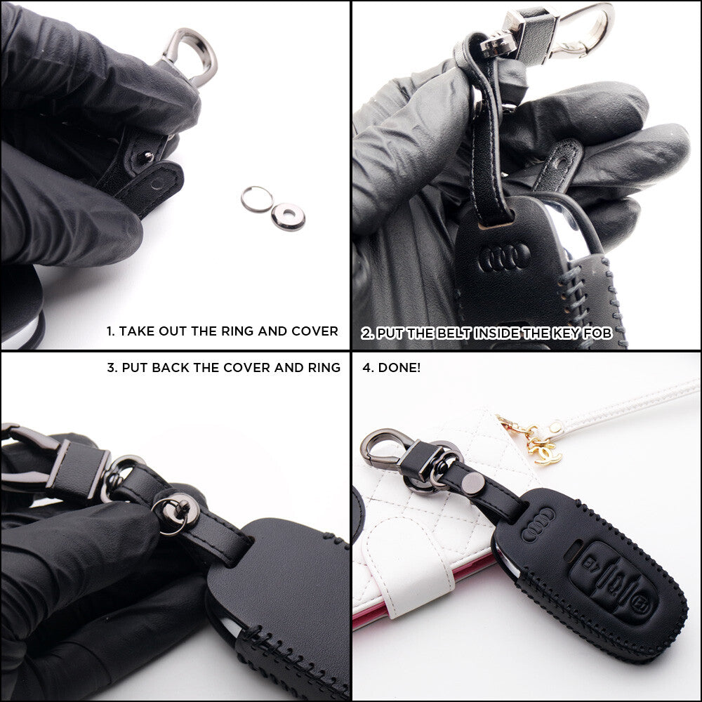 Black Audi Car Remote Leather Key Fob Case Holder Protect Cover Decoration Gift