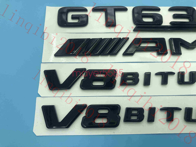 Gloss Black Trunk Fender Badges Emblems for Mercedes Benz GT63 S AMG V8 BITURBO
