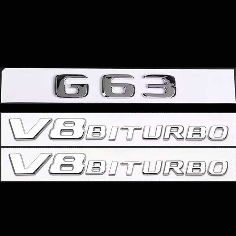 G63 AMG V8BITURBO Rear Star Emblem Chrome Badge Combo Set for Mercedes W463 W464