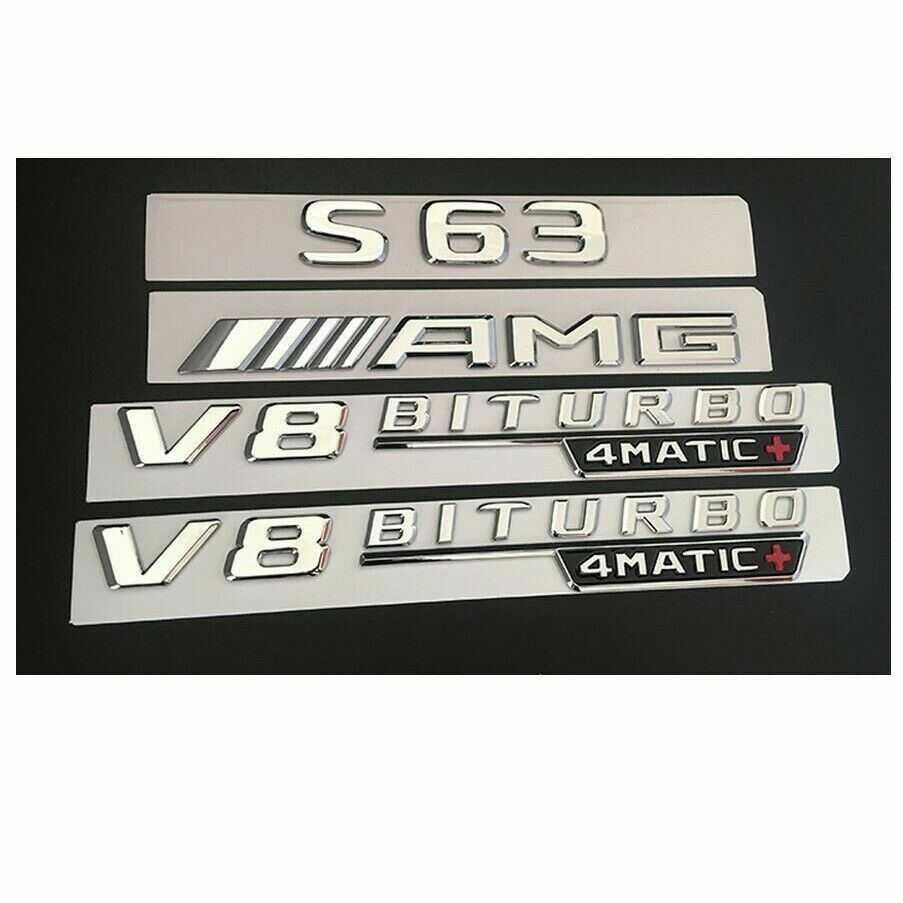Chrome Letters Emblems Badges for Mercedes Benz W222 S63 AMG V8 BITURBO 4MATIC+