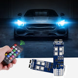 1 Set 168 194 T10 Car Parking Lights RGB LED Bulbs w/RF Remote Control Universal
