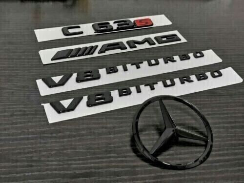 Gloss Black C63S AMG V8 BITURBO Star PACKAGE Trunk Emblem Badge C63 Sedan W205