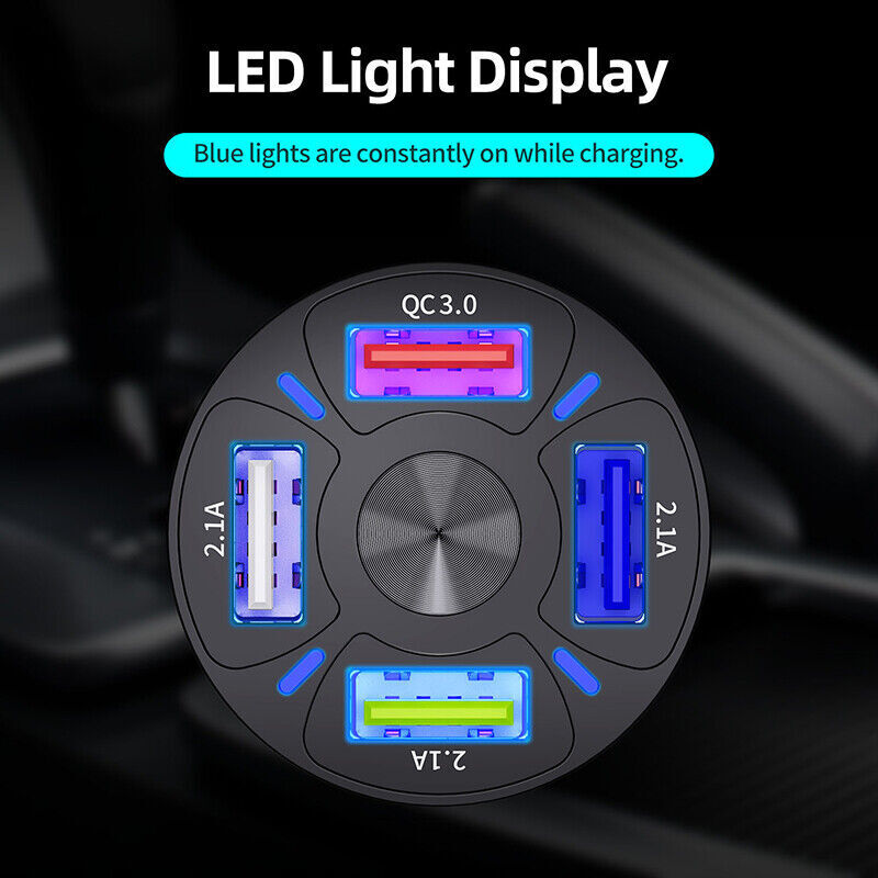 4Port USB Phone Car Charger Adapter QC 3.0 Fast Charging Accessories LED Display