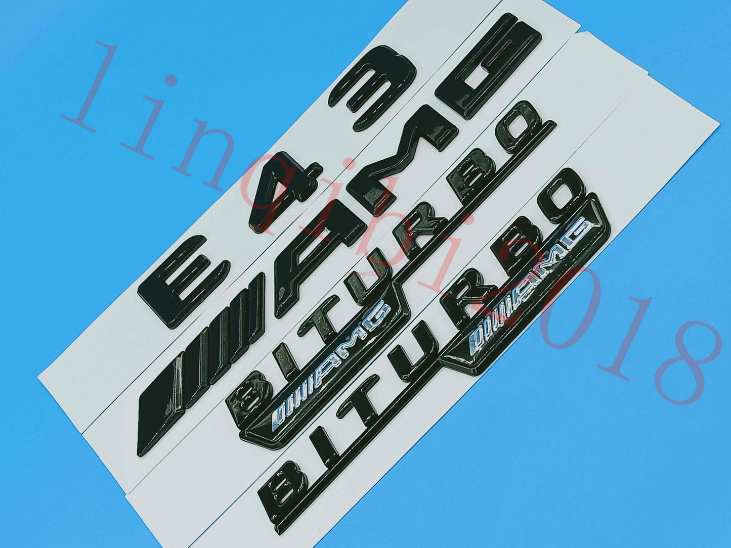 Flat Gloss Black E43 AMG BITURBO Trunk Embl Badge Sticker for 2017 Mercedes Benz