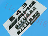 Flat Gloss Black E43 AMG BITURBO Trunk Embl Badge Sticker for 2017 Mercedes Benz