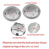7X For Black  And Red HubCaps Steering Wheel Emblem Badge Set 82+74mm 68mm
