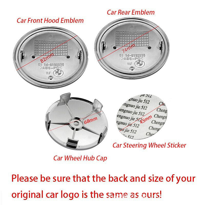 7X For Black  And Red HubCaps Steering Wheel Emblem Badge Set 82+74mm 68mm
