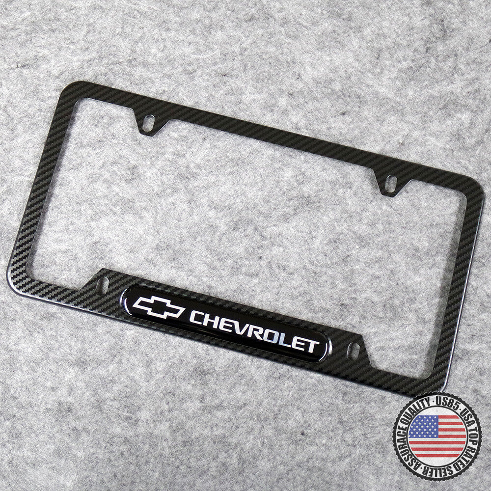 For Chevy Front Rear Carbon Fiber Texture License Plate Frame Cover Holder Gift