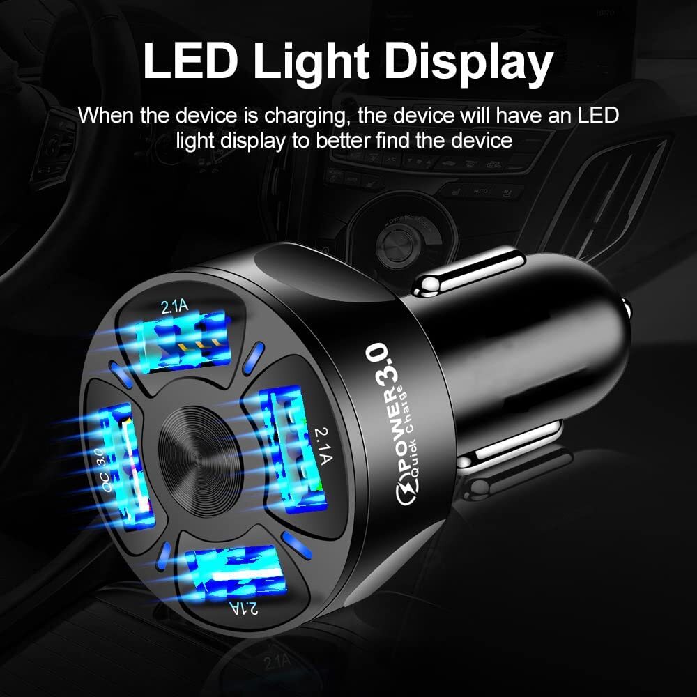 4Port USB Phone Car Charger Adapter QC 3.0 Fast Charging Accessories LED Display