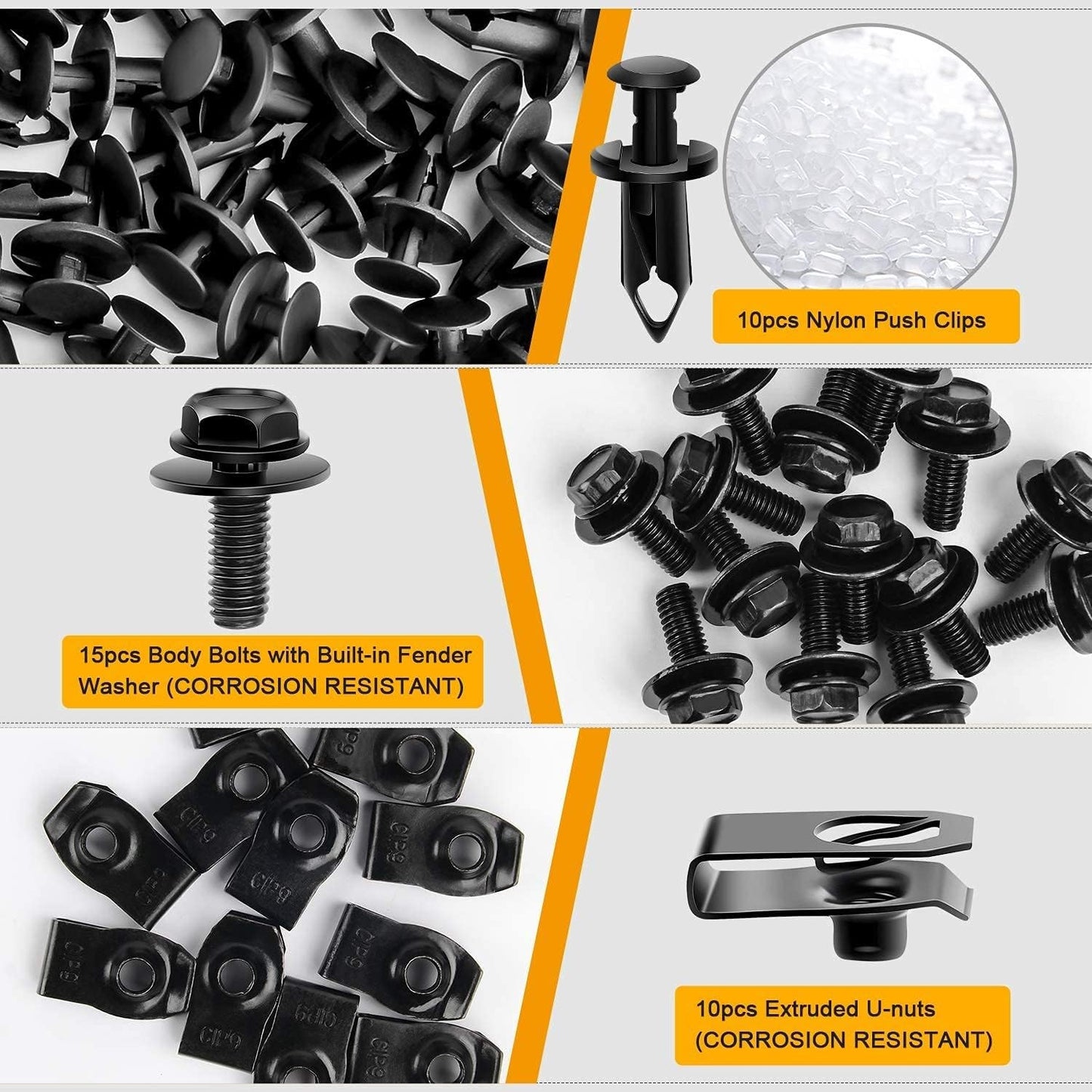 Nissan 35 Pcs Body Bolts & U-nut Clips- M6 Engine Under Cover Splash Shield