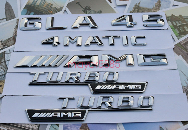 GLA45 + AMG + TURBO + 4 MATIC Letters Trunk Embl Badge Sticker for Mercedes Benz
