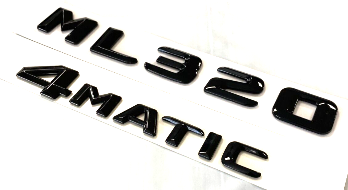 2X GLOSS BLACK ML320+4MATIC FOR MERCEDES ML320 REAR TRUNK EMBLEM BADGE NAMEPLATE