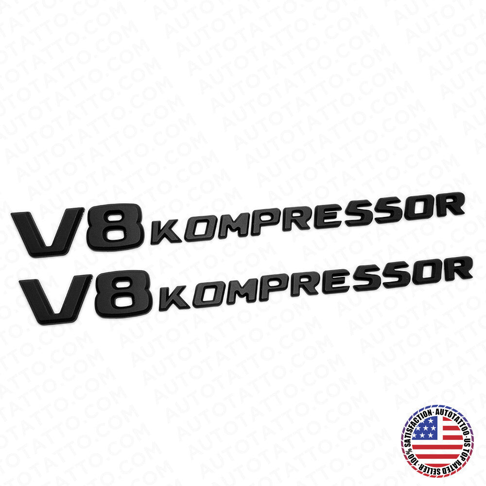 2x Mercedes 03-11 Matte Black V8 Kompressor Side Fender Logo Marker Emblem Badge