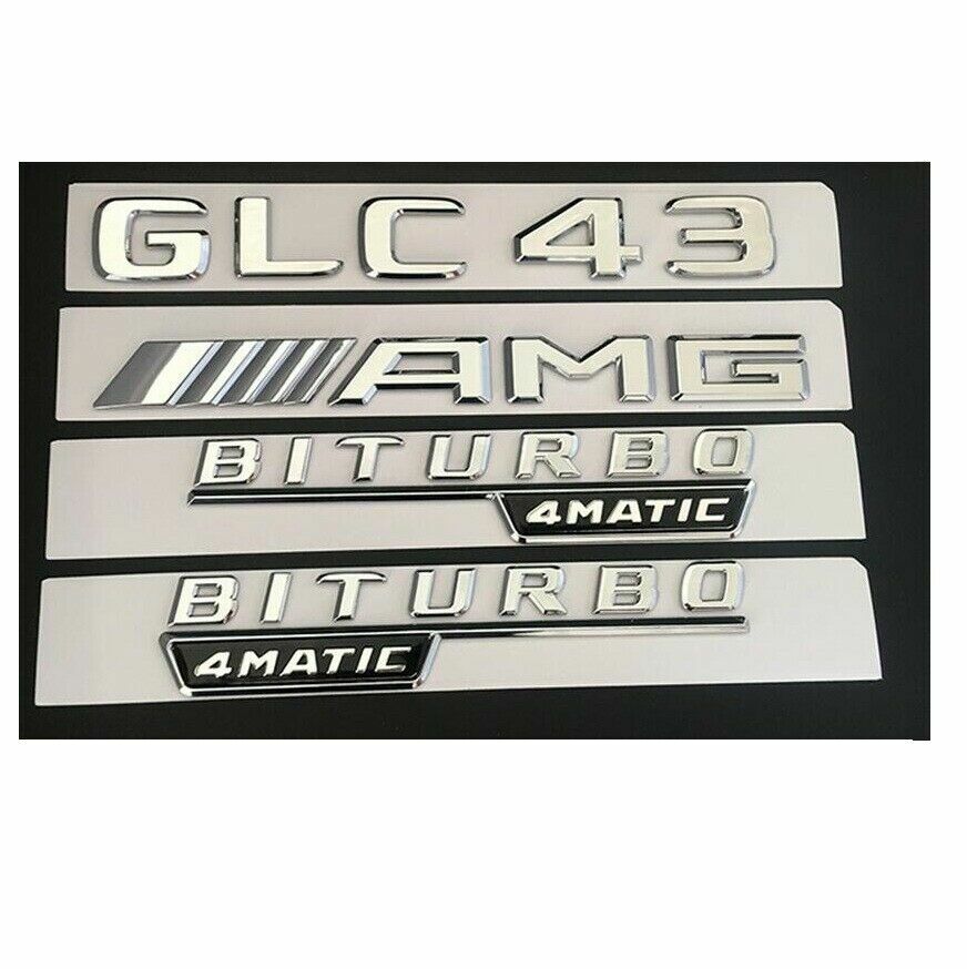 Chrome Trunk Fender Emblems Badges for Mercedes Benz GLC43 AMG BITURBO 4MATIC