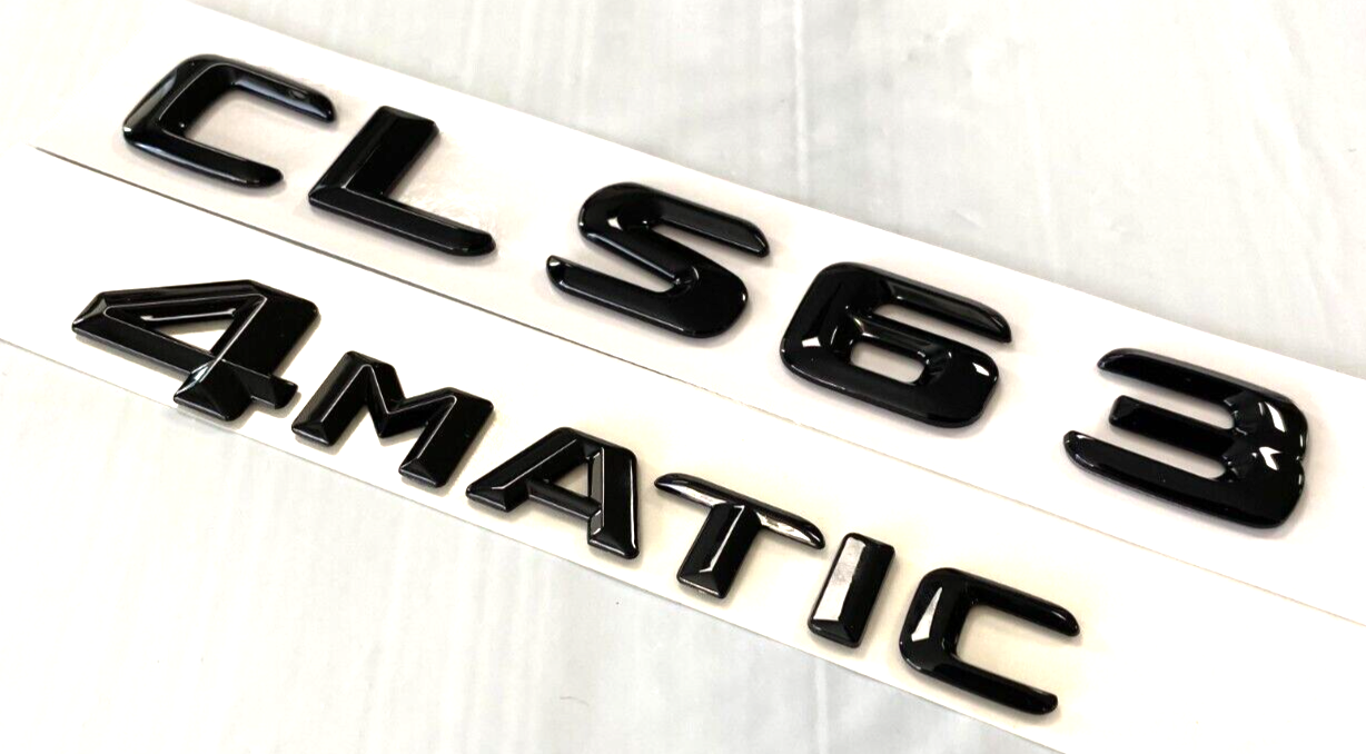 2X GLOSS BLACK CLS63+4MATIC FOR MERCEDES CLS63 REAR TRUNK EMBLEM BADGE NAMEPLATE