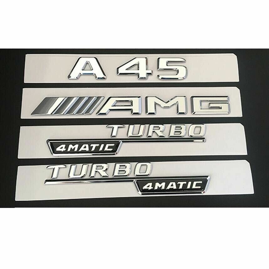 Chrome Trunk Fender Emblems Badges for Mercedes Benz W176 A45 AMG TURBO 4MATIC