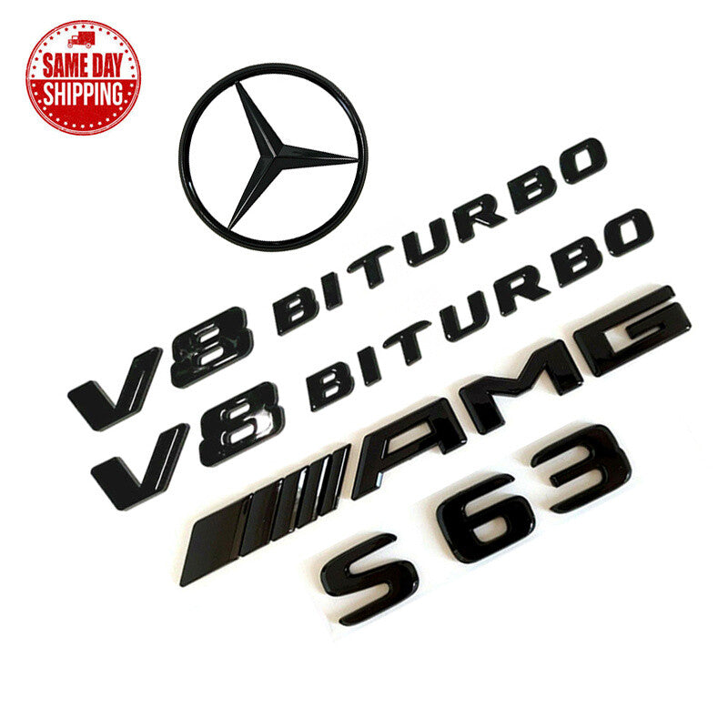 Gloss Black For C217 COUPE S63 AMG V8 BITURBO Star PACKAGE Trunk Emblems Badge