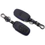 Blue Audi Car Remote Leather Key Fob Case Holder Protect Cover Decoration Gift