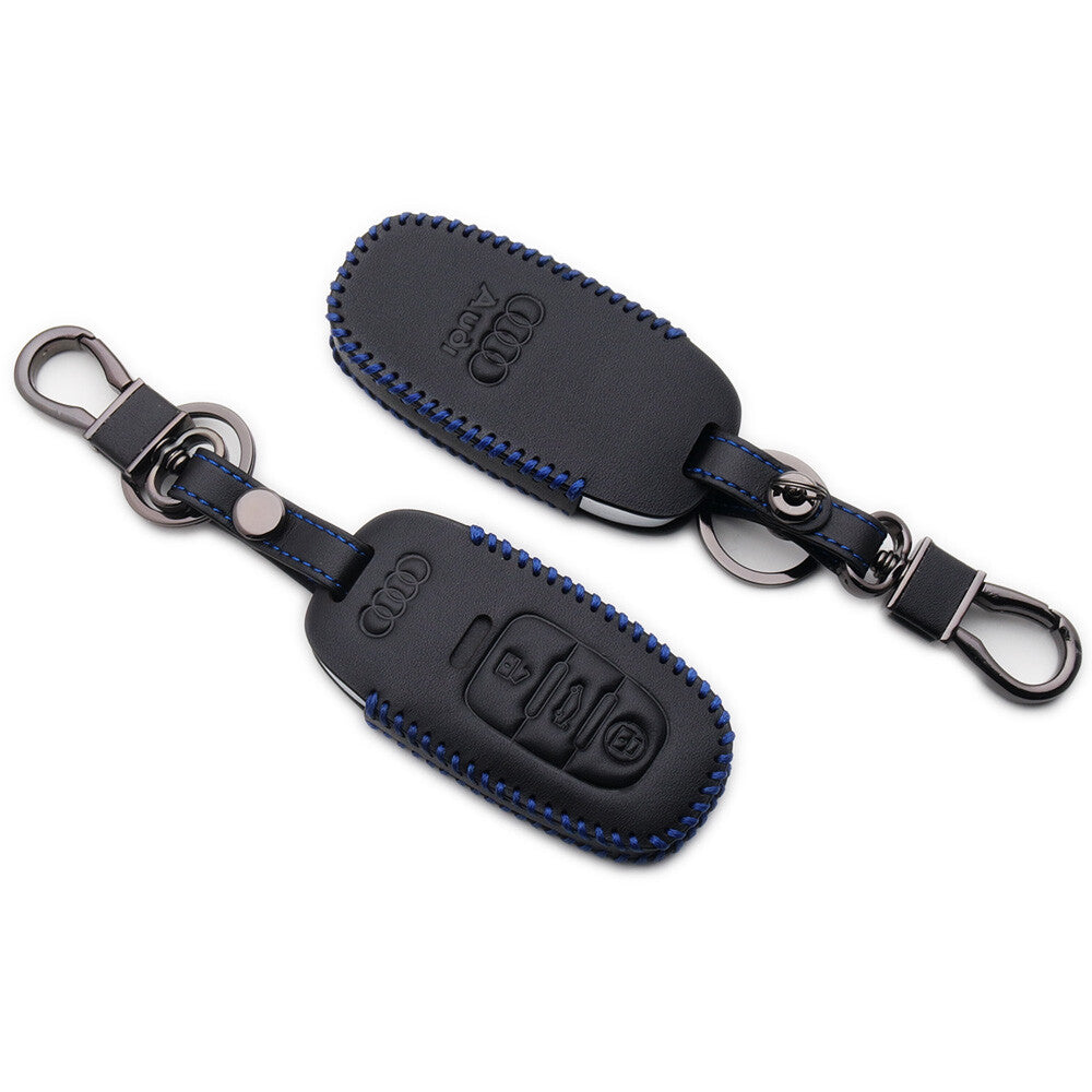 Blue Audi Car Remote Leather Key Fob Case Holder Protect Cover Decoration Gift