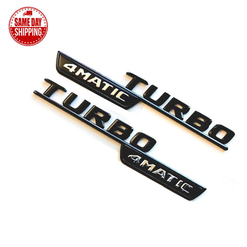 TURBO 4MATIC Fender AMG Emblem Glossy Black Badge For Mercedes A35 CLA45 GLA45