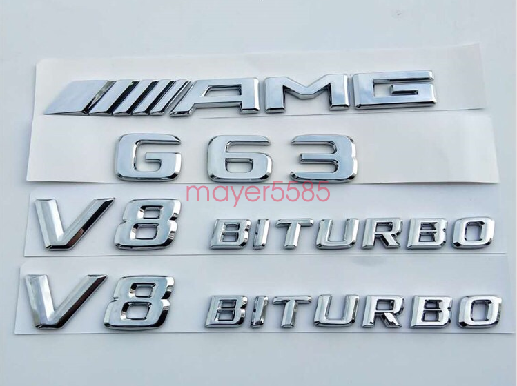 Chrome " G63 AMG V8 BITURBO " Letters Trunk Embl Badge Sticker for Mercedes Benz