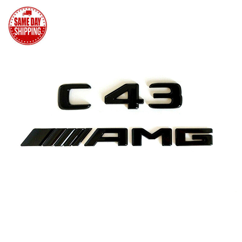 For Mercedes Benz C43 AMG BITURBO 4MATIC Glossy Black Emblem Badge W205 Full Set