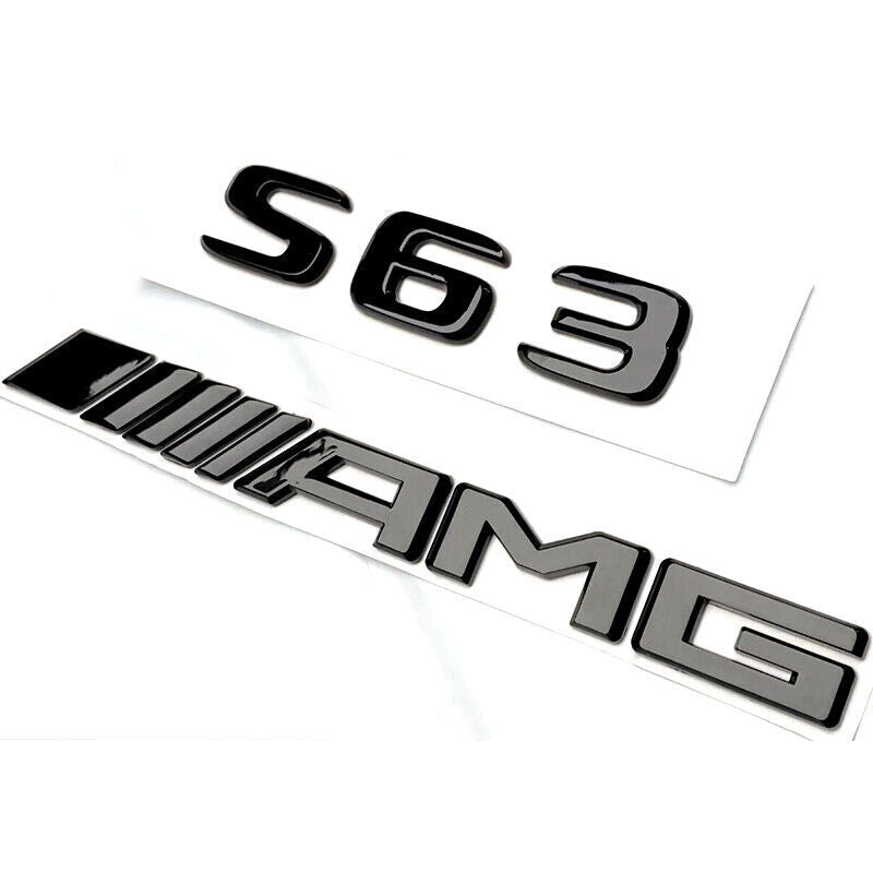 Mercedes Benz S63 + V8 BITURBO + AMG Badge Glossy Red Black Trunk Emblem New