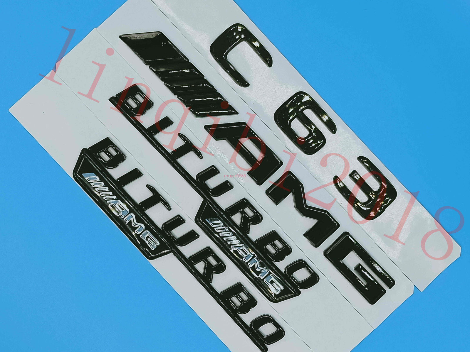Flat Gloss Black C63 AMG BITURBO Trunk Embl Badge Sticker for 2017 Mercedes Benz