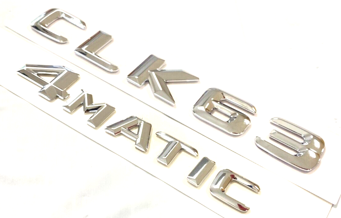 2X CHROME CLK63+4MATIC FOR MERCEDES Benz CLK63 REAR TRUNK EMBLEM BADGE NAMEPLATE