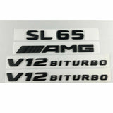 Black SL65 AMG V12 BITURBO Trunk Fender Letters Badges Emblems for Mercedes Benz