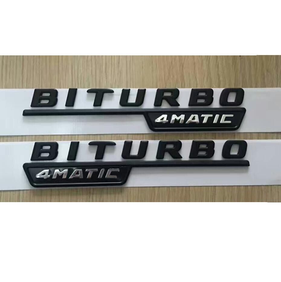 1 pair Flat Black BITURBO 4MATIC Letters Fender Emblems Badges for Mercedes Benz