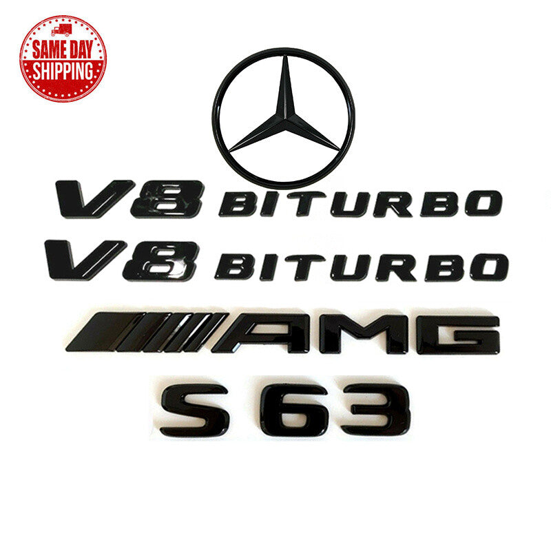 Gloss Black For C217 COUPE S63 AMG V8 BITURBO Star PACKAGE Trunk Emblems Badge