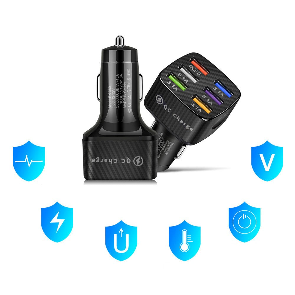 USB 6 Ports Car Charger Adapter LED Display QC 3.0 Fast Charging Accessories