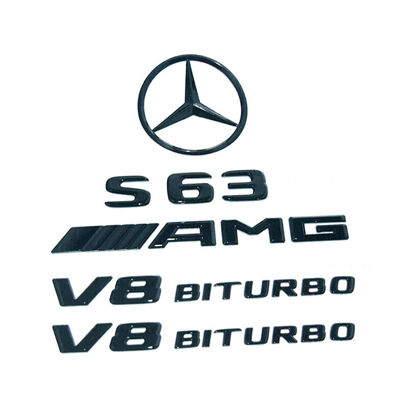 S63 SEDAN AMG V8 BITURBO Rear Star Emblem Black Badge Combo Set For MB W222