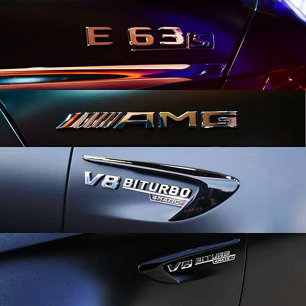 1Set E63S Glossy Black Red S Car Rear Trunk Lid Sticker Emblem For Mercedes-Benz