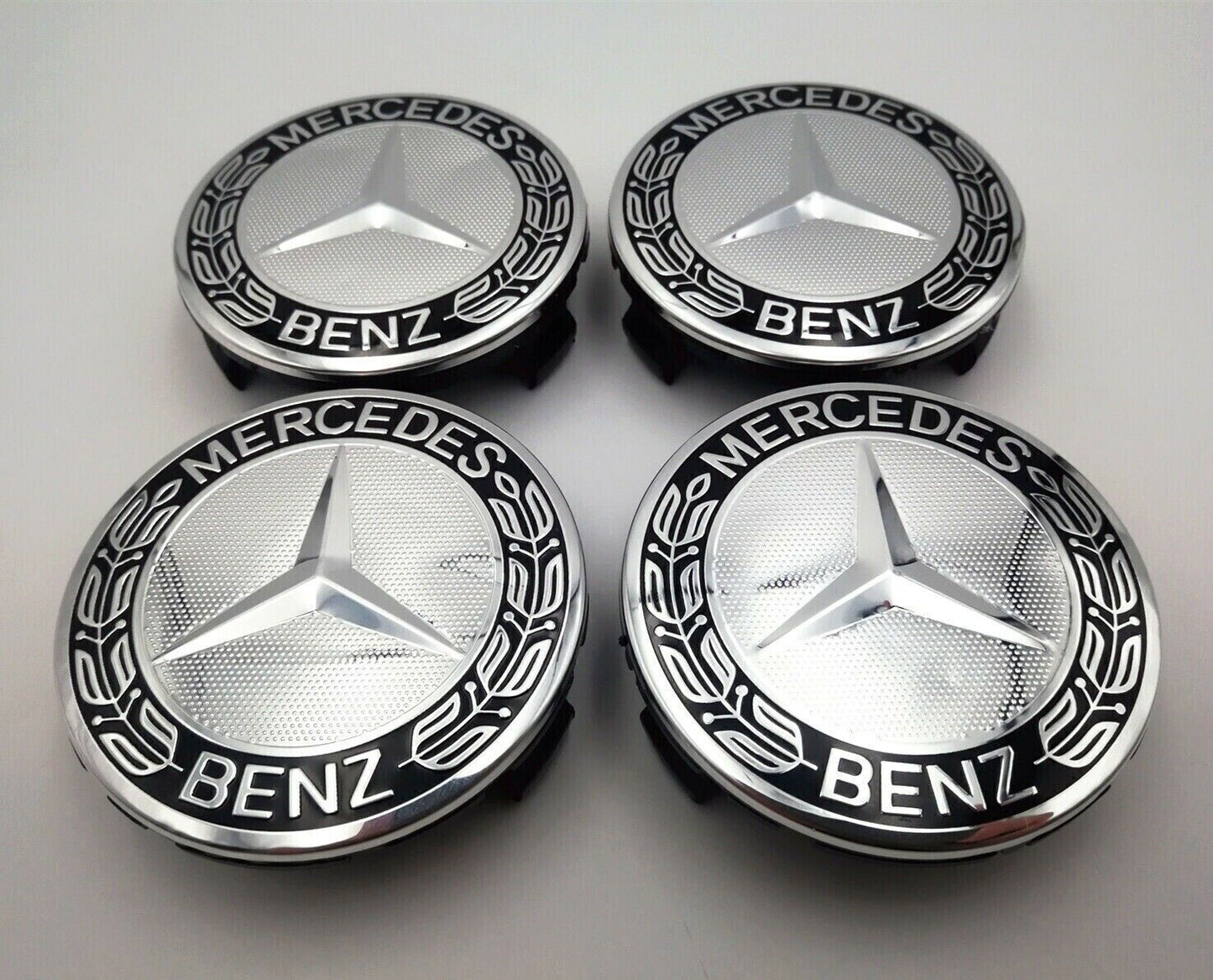 Set of 4 75MM Wheel Center Caps Hubcaps for Mercedes-Benz AMG Black Wreath