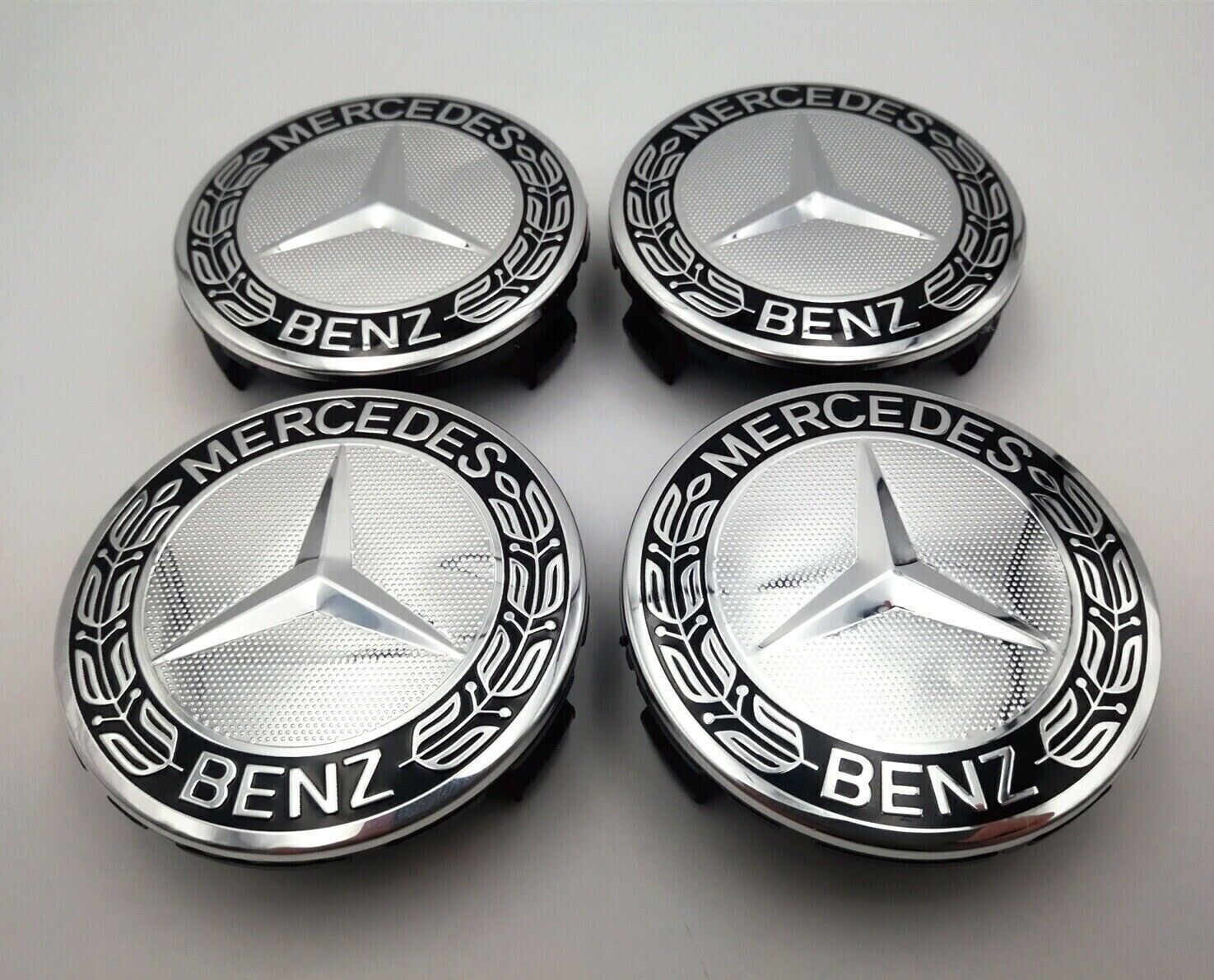 Set of 4 75MM Wheel Center Caps Hubcaps for Mercedes-Benz AMG Black Wreath