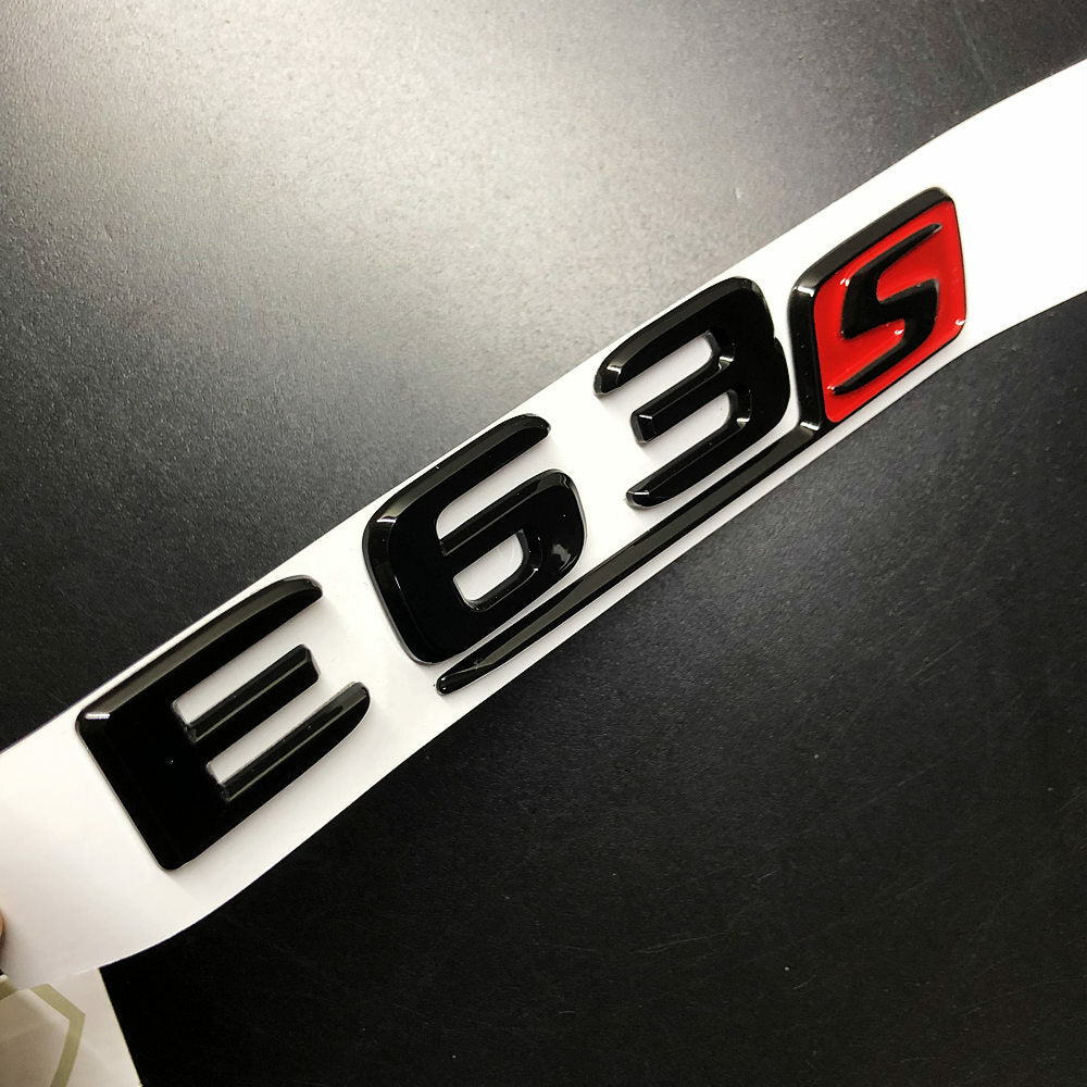 1Set E63S Glossy Black Red S Car Rear Trunk Lid Sticker Emblem For Mercedes-Benz
