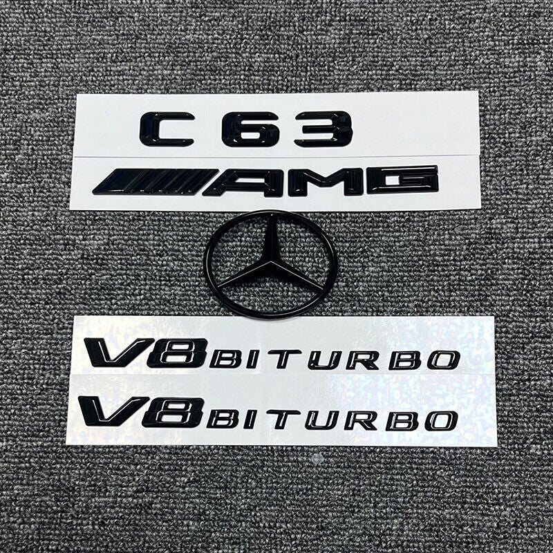 Gloss Black C63 AMG Rear Star Emblem Letter Set for Mercedes C CLASS W204 C63