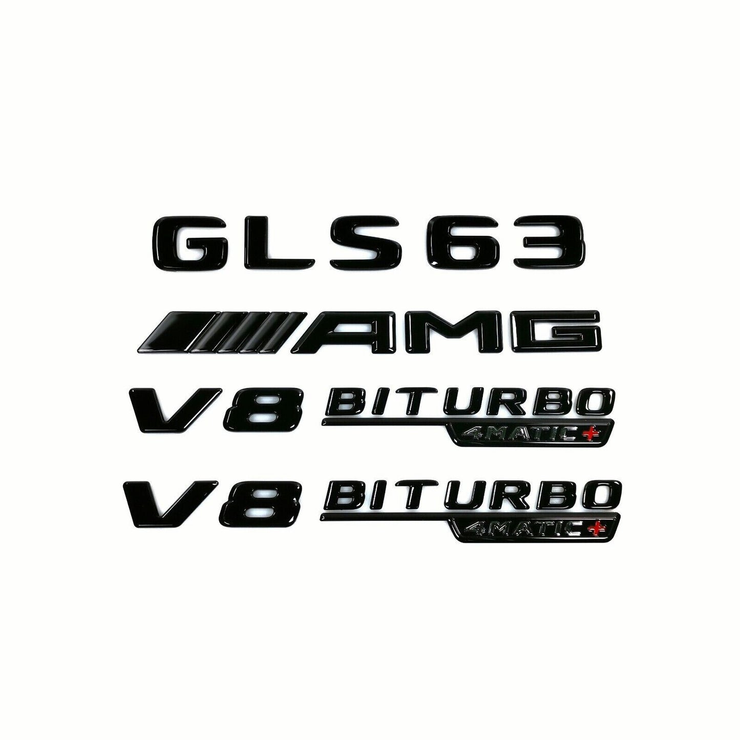 for Mercedes GLS GlossBlack Emblem GLS63+AMG+V8BITURBO4MATIC+x2 RearTrunk Badge