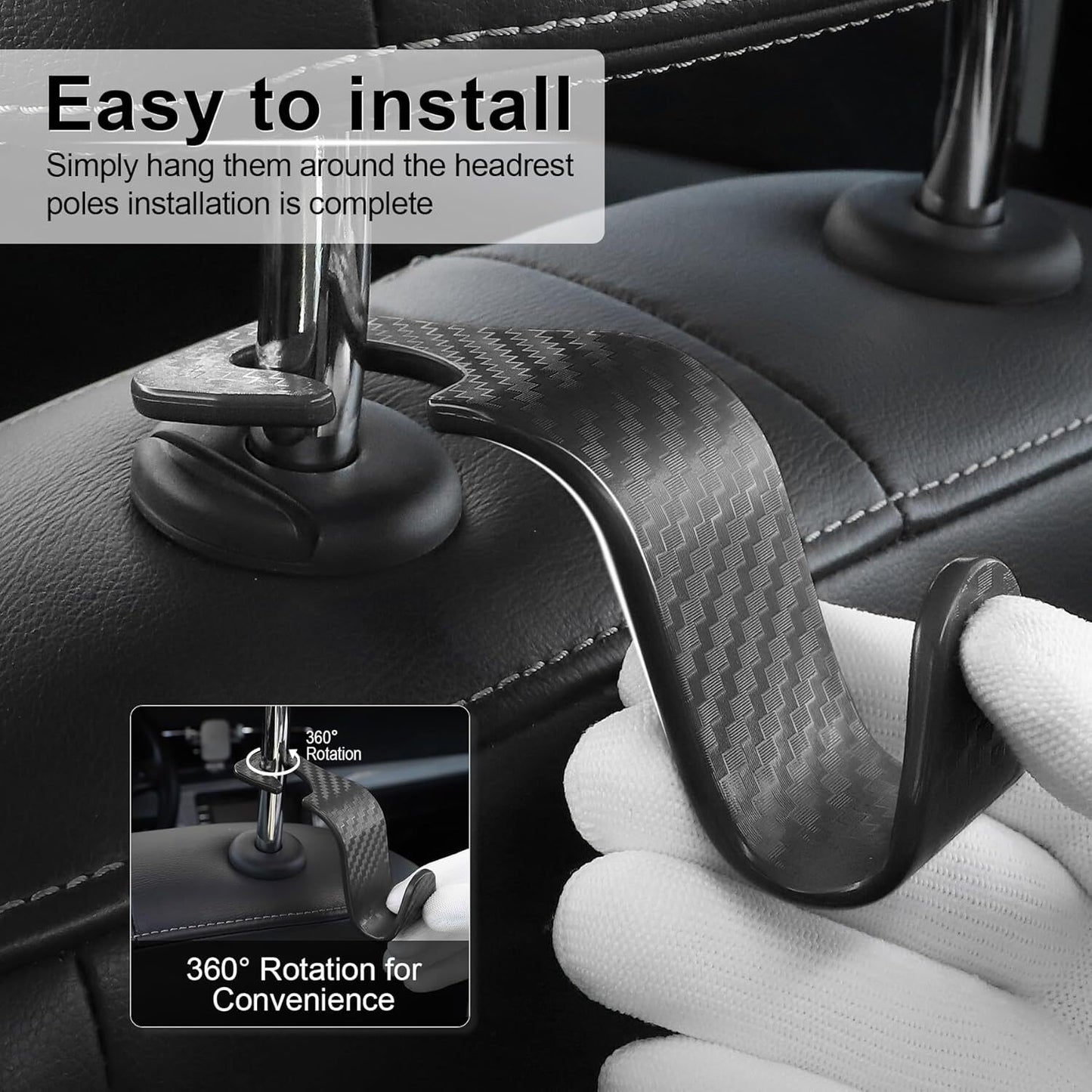 Car Purse Hook Headrest Hook for Car 4 Pack Universal Auto Seat Organizer Carbon