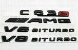 for MERCEDES C-CLASS GLOSS BLACK SET AMG C63 S+V8BITURBO BADGES EMBLEMS STICKER