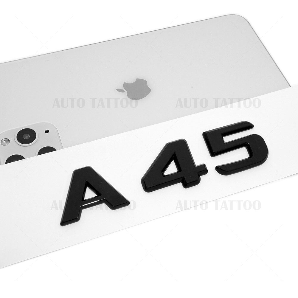 A45 AMG Sport Letter Emblem 3D Trunk Logo Nameplate Badge Decorate Gloss Black
