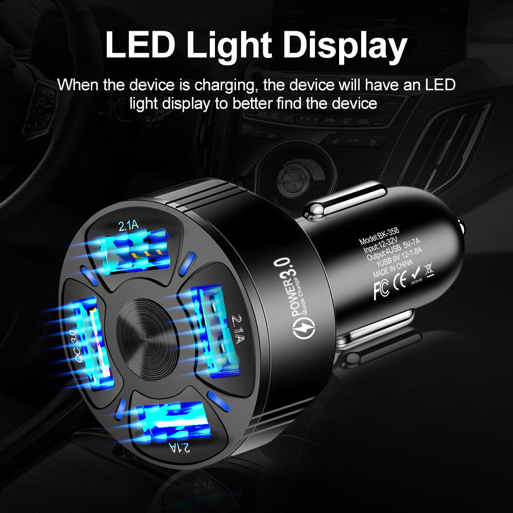 4Port USB Phone Car Charger Adapter LED Display QC 3.0 Fast Charging Accessories