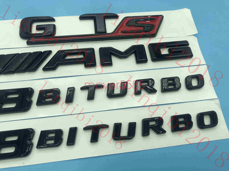 Gloss Black Trunk Fender Badges Emblems For Mercedes Benz AMG GT S V8 BITURBO