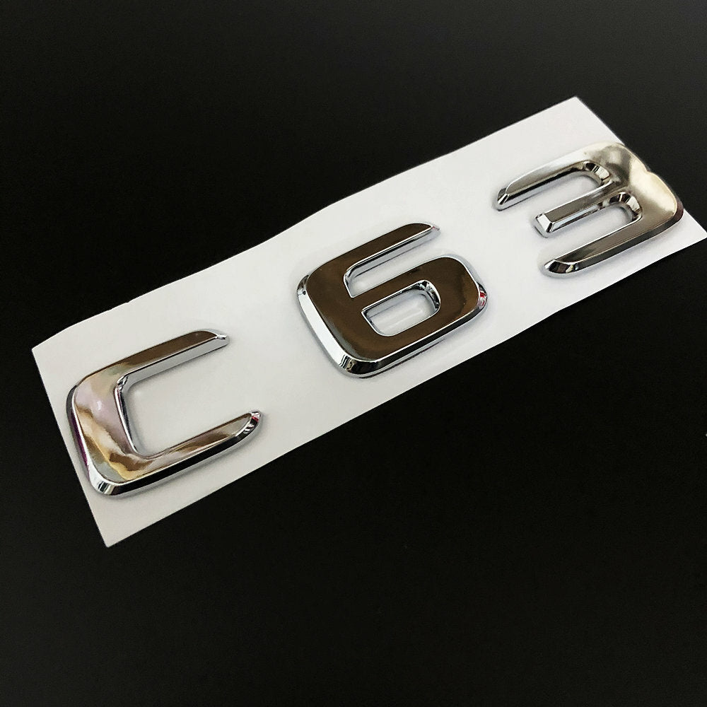 1Pcs C63 Chrome Decals Badge Car Rear Trunk Lid Sticker Emblem For Mercedes-Benz